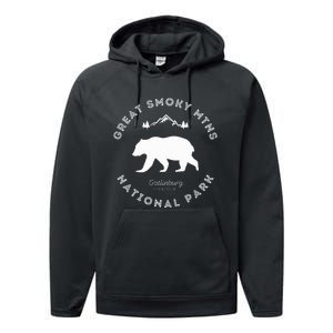 Gatlinburg Tn Bear Retro Great Smoky Mountains National Park Performance Fleece Hoodie