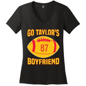 Go T.aylors Boyfriend Football Funny Go T.aylor's Boyfriend Women's V-Neck T-Shirt