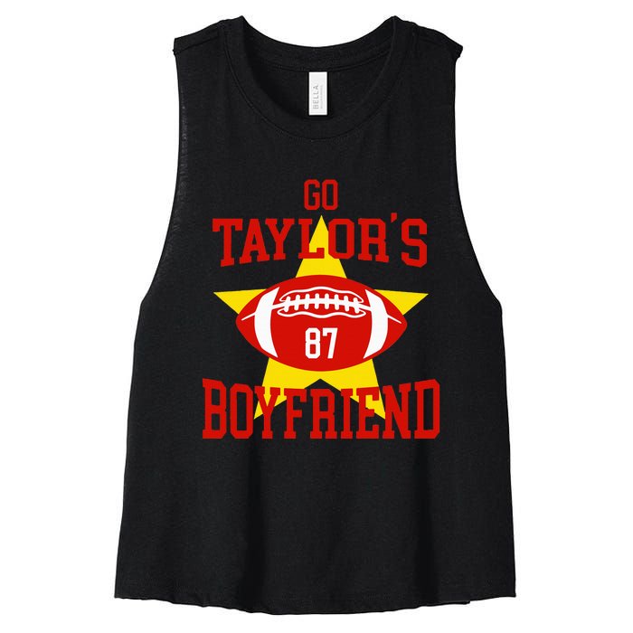 Go T.aylors Boyfriend Football Funny Go T.aylor's Boyfriend Women's Racerback Cropped Tank