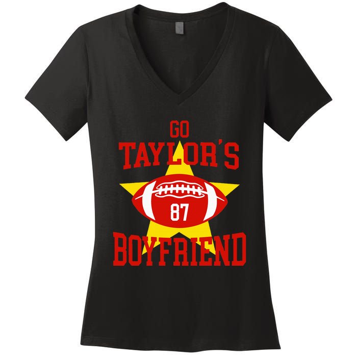 Go T.aylors Boyfriend Football Funny Go T.aylor's Boyfriend Women's V-Neck T-Shirt