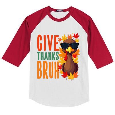 Give Thanks Bruh Funny Thanksgiving Turkey Thankful Bruh Gift Kids Colorblock Raglan Jersey