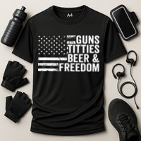 Guns Titties Beer & Freedom Funny Drinking USA Flag Cooling Performance Crew T-Shirt