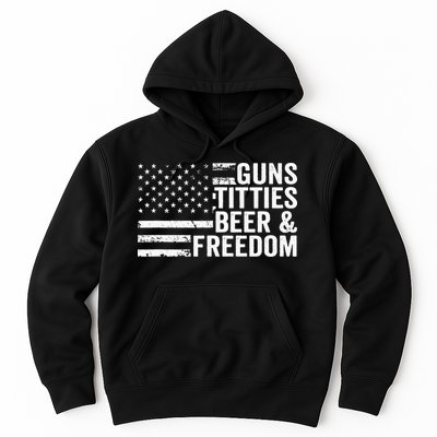 Guns Titties Beer & Freedom Funny Drinking USA Flag Hoodie