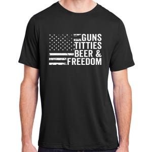 Guns Titties Beer & Freedom Funny Drinking USA Flag Adult ChromaSoft Performance T-Shirt