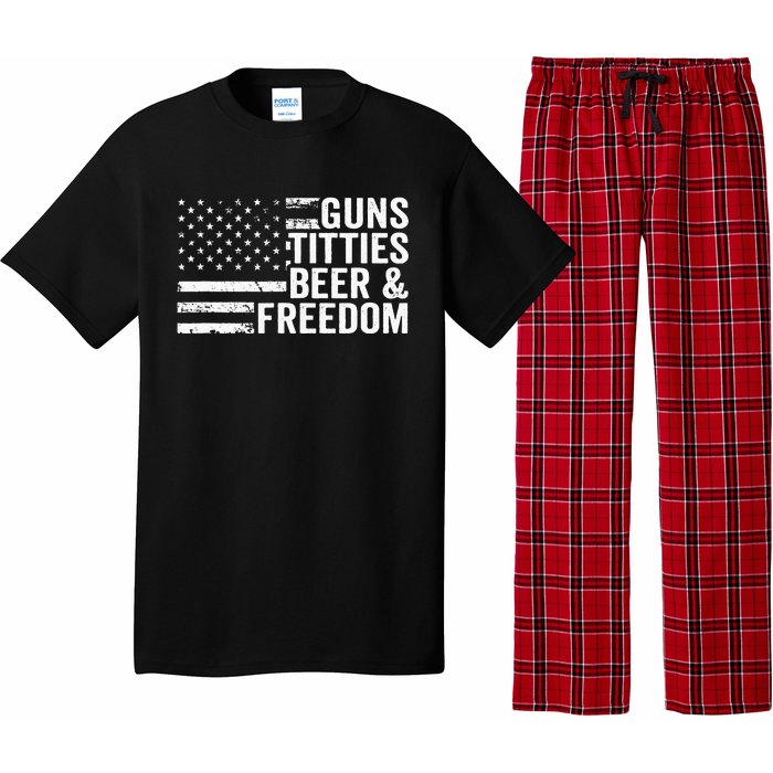 Guns Titties Beer & Freedom Funny Drinking USA Flag Pajama Set