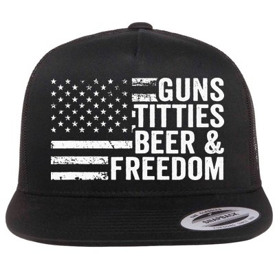 Guns Titties Beer & Freedom Funny Drinking USA Flag Flatbill Hat