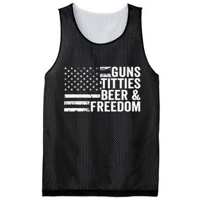 Guns Titties Beer & Freedom Funny Drinking USA Flag Mesh Reversible Basketball Jersey Tank