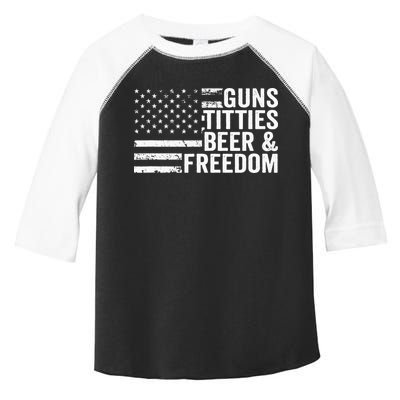 Guns Titties Beer & Freedom Funny Drinking USA Flag Toddler Fine Jersey T-Shirt