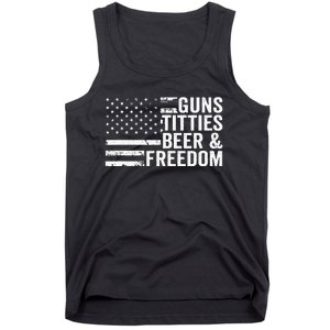 Guns Titties Beer & Freedom Funny Drinking USA Flag Tank Top