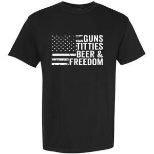 Guns Titties Beer & Freedom Funny Drinking USA Flag Garment-Dyed Heavyweight T-Shirt