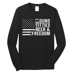 Guns Titties Beer & Freedom Funny Drinking USA Flag Long Sleeve Shirt