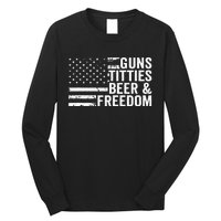 Guns Titties Beer & Freedom Funny Drinking USA Flag Long Sleeve Shirt