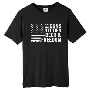 Guns Titties Beer & Freedom Funny Drinking USA Flag Tall Fusion ChromaSoft Performance T-Shirt