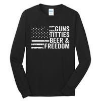 Guns Titties Beer & Freedom Funny Drinking USA Flag Tall Long Sleeve T-Shirt