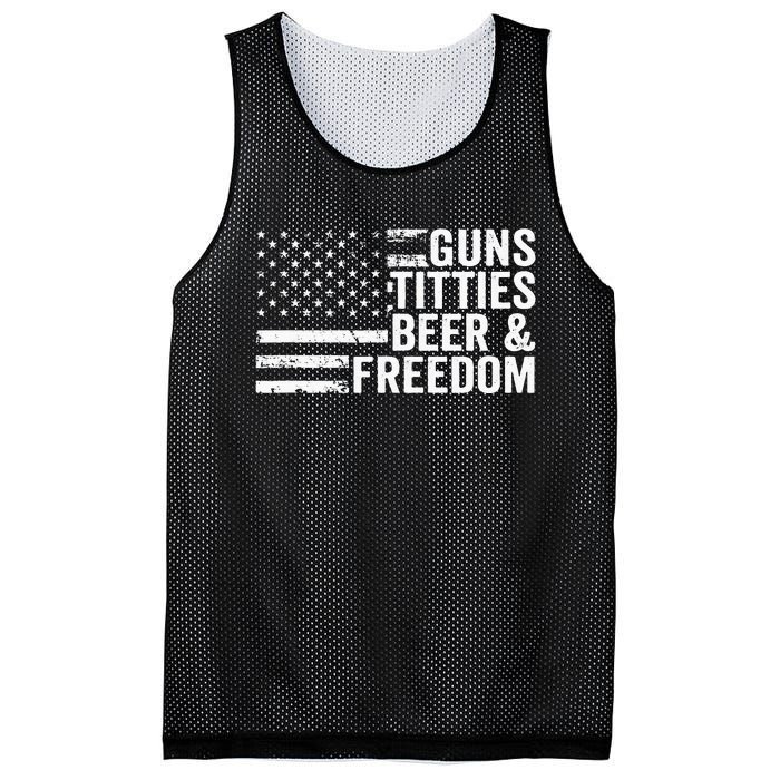 Guns Titties Beer & Freedom Funny Drinking USA Flag Mesh Reversible Basketball Jersey Tank