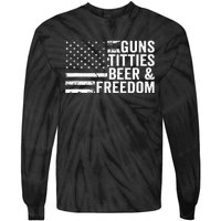 Guns Titties Beer & Freedom Funny Drinking USA Flag Tie-Dye Long Sleeve Shirt