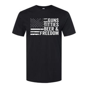 Guns Titties Beer & Freedom Funny Drinking USA Flag Softstyle CVC T-Shirt