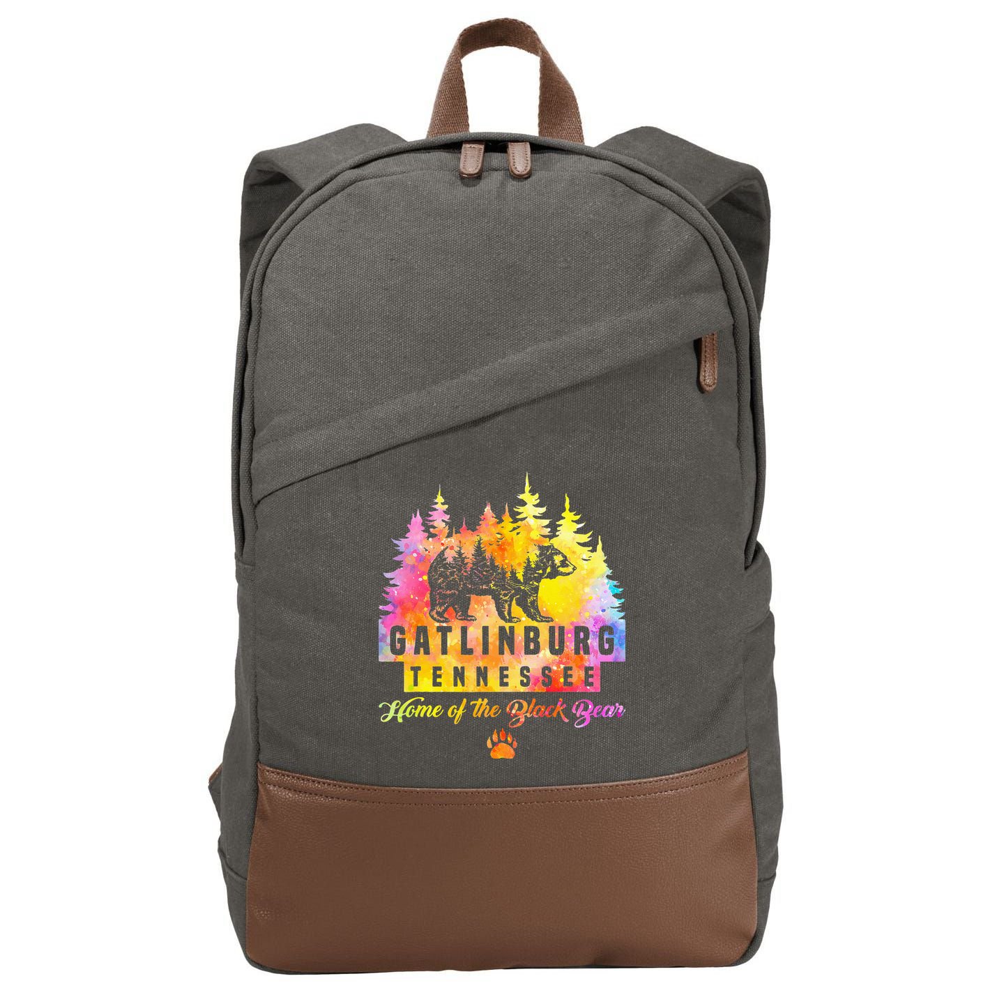 Gatlinburg Tennessee Bear Great Smoky Mountains Tie Dye Cotton Canvas Backpack