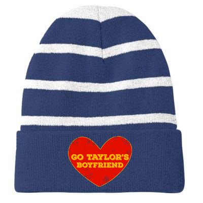 Go Taylor’S Boyfriend Red Heart Funny Here For Taylor Thing Striped Beanie with Solid Band