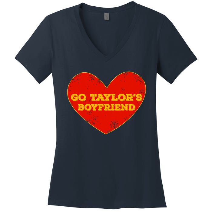 Go Taylor’S Boyfriend Red Heart Funny Here For Taylor Thing Women's V-Neck T-Shirt