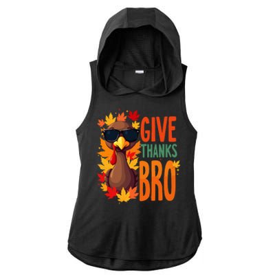 Give Thanks Bro Cute Turkey Thankful Thanksgiving Ladies PosiCharge Tri-Blend Wicking Draft Hoodie Tank