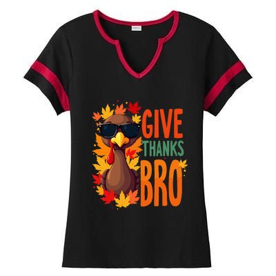 Give Thanks Bro Cute Turkey Thankful Thanksgiving Ladies Halftime Notch Neck Tee