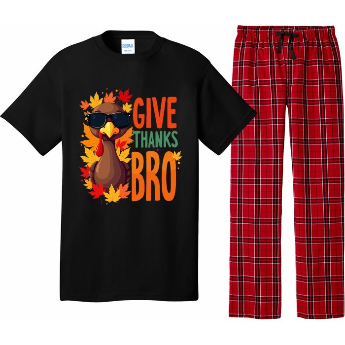 Give Thanks Bro Cute Turkey Thankful Thanksgiving Pajama Set