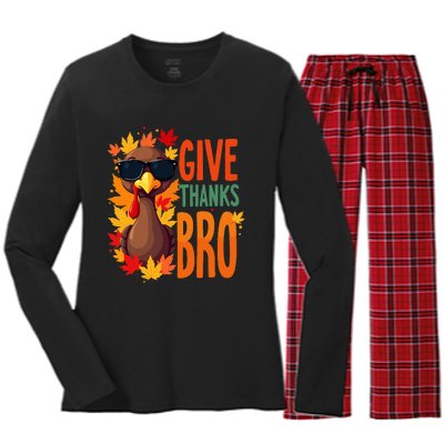 Give Thanks Bro Cute Turkey Thankful Thanksgiving Women's Long Sleeve Flannel Pajama Set 