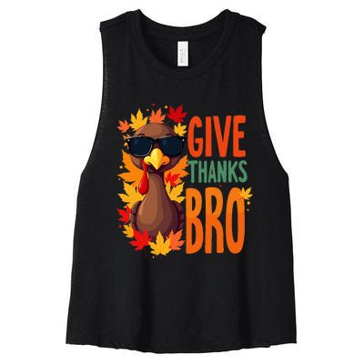 Give Thanks Bro Cute Turkey Thankful Thanksgiving Women's Racerback Cropped Tank