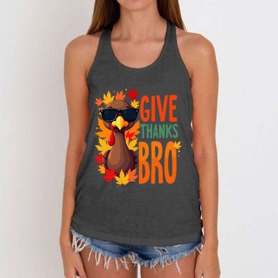 Give Thanks Bro Cute Turkey Thankful Thanksgiving Women's Knotted Racerback Tank