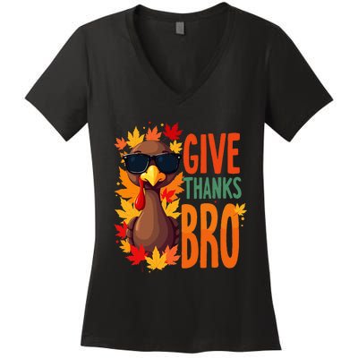 Give Thanks Bro Cute Turkey Thankful Thanksgiving Women's V-Neck T-Shirt