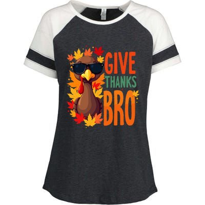 Give Thanks Bro Cute Turkey Thankful Thanksgiving Enza Ladies Jersey Colorblock Tee