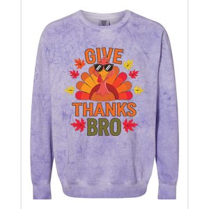 Give Thank Bro Thanksgiving Funny Turkey Thankful Day Fun Colorblast Crewneck Sweatshirt