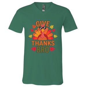 Give Thank Bro Thanksgiving Funny Turkey Thankful Day Fun V-Neck T-Shirt