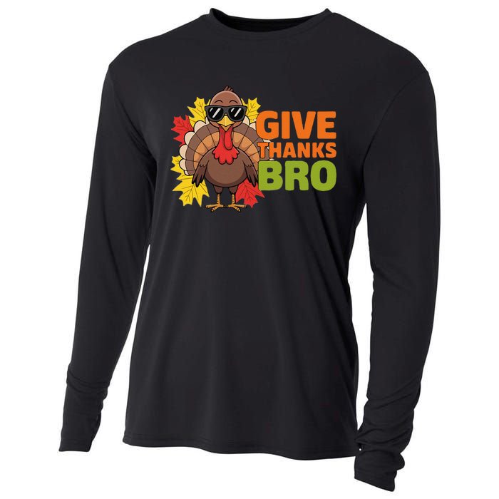 Give Thanks Bro Cute Turkey Thankful Thanksgiving Cooling Performance Long Sleeve Crew