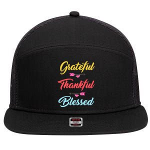 Grateful Thankful Blessed 7 Panel Mesh Trucker Snapback Hat