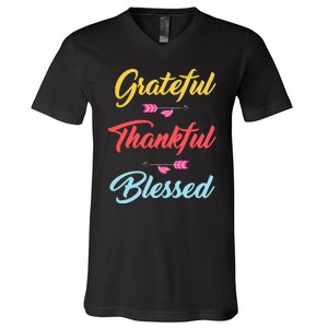 Grateful Thankful Blessed V-Neck T-Shirt