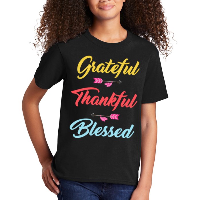 Grateful Thankful Blessed Kids T-Shirt