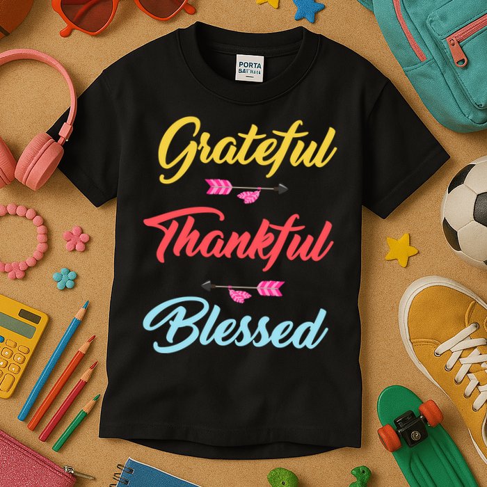 Grateful Thankful Blessed Kids T-Shirt