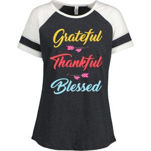 Grateful Thankful Blessed Enza Ladies Jersey Colorblock Tee