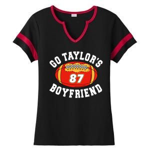 Go TaylorS Boyfriend I Just Here For Travis Ladies Halftime Notch Neck Tee