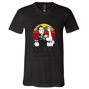 Grab Those Balls Ladies Bowling Retro Fun Bowling Cool Gift V-Neck T-Shirt