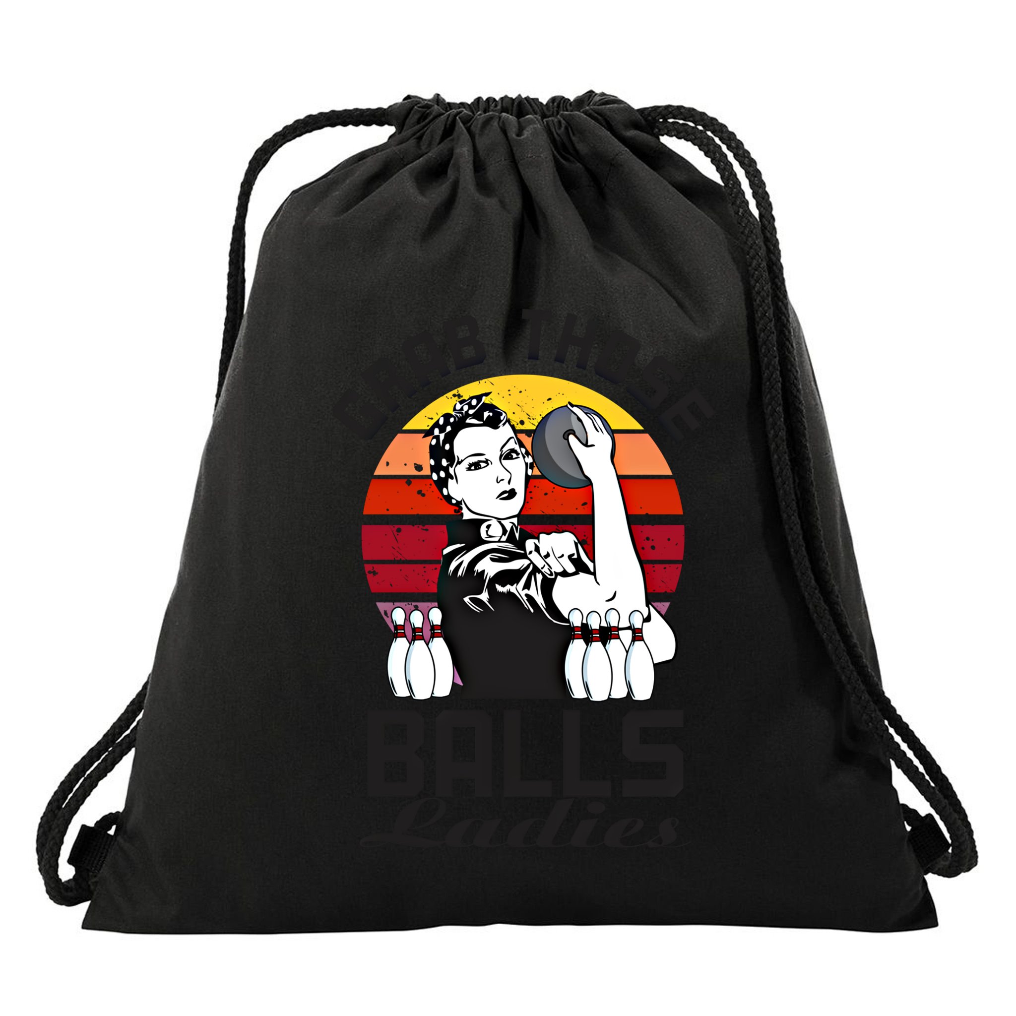 Grab Those Balls Ladies Bowling Retro Fun Bowling Cool Gift Drawstring Bag