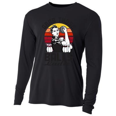 Grab Those Balls Ladies Bowling Retro Fun Bowling Cool Gift Cooling Performance Long Sleeve Crew