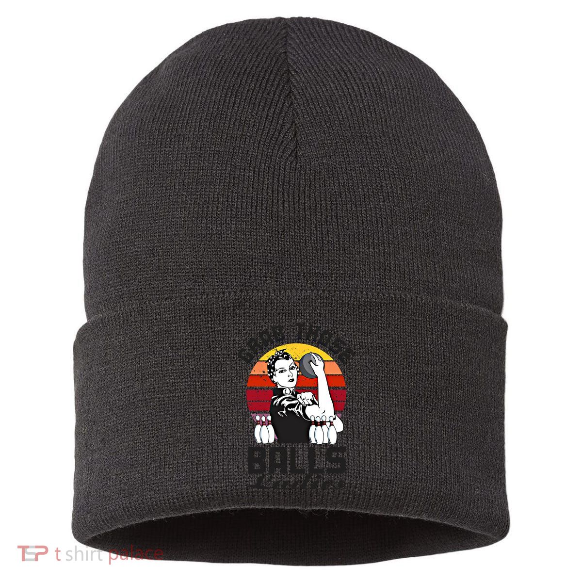 Grab Those Balls Ladies Bowling Retro Fun Bowling Cool Gift Sustainable Knit Beanie