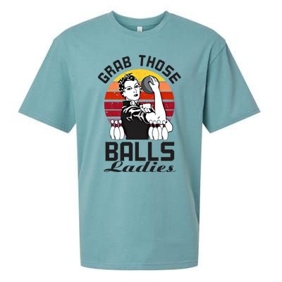 Grab Those Balls Ladies Bowling Retro Fun Bowling Cool Gift Sueded Cloud Jersey T-Shirt