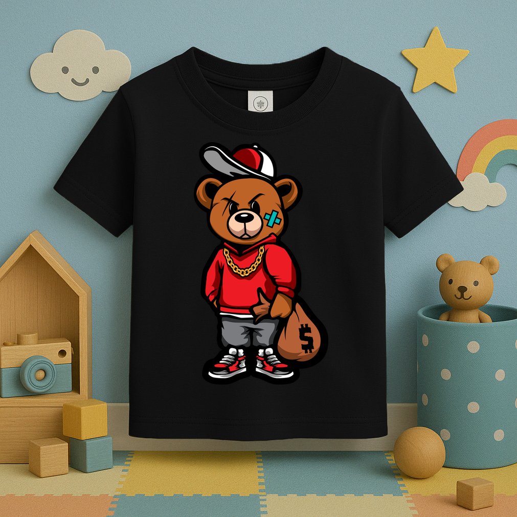 Gangster Teddy Bear Money Bags Good Chain Necklace Sneaker Toddler T-Shirt