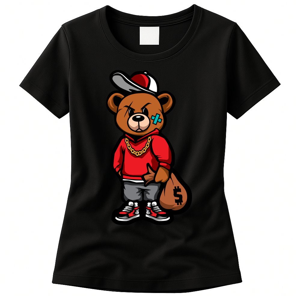 Gangster Teddy Bear Money Bags Good Chain Necklace Sneaker Womens T-Shirt