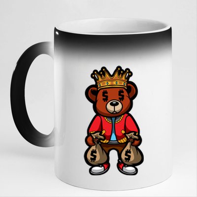 Gangster Teddy Bear King Money Bag Rich Savage Hip Hop Rap Rapper Cartoon 11oz Black Color Changing Mug