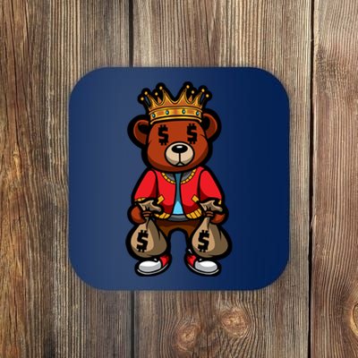 Gangster Teddy Bear King Money Bag Rich Savage Hip Hop Rap Rapper Cartoon Coaster